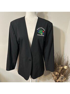 Vtg Lady Edwards Black Fitted Blazer 6480 Schoolhouse Consultants Patch Sz 16R